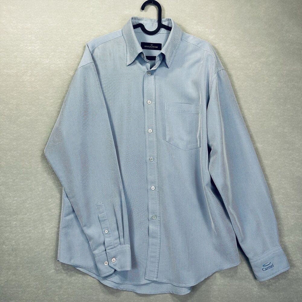 Bugatchi Uomo Men's Medium Carmel Blend Long Sleeve Button Down Shirt Baby Blue‎